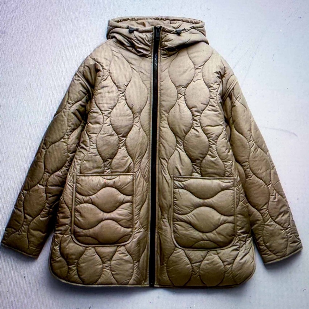 Zara Olive Quilted Hooded Jacket